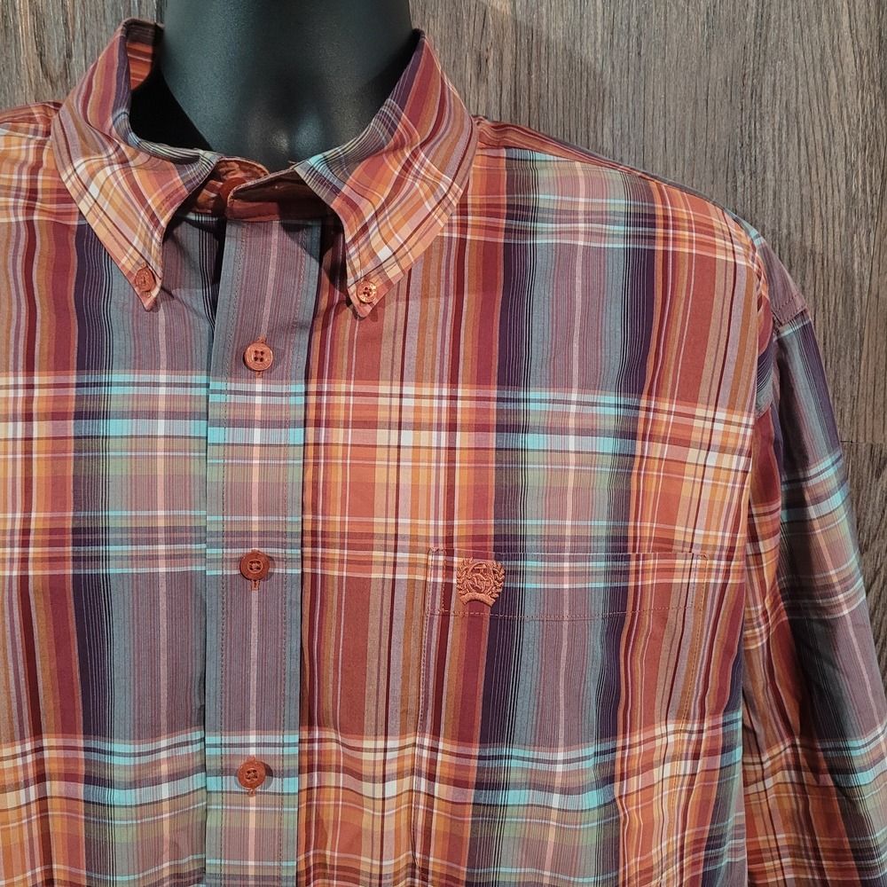 CINCH Men's Western Shirt Size XL Orange Multi Plaid LS Cowboy Rodeo 100% Cotton